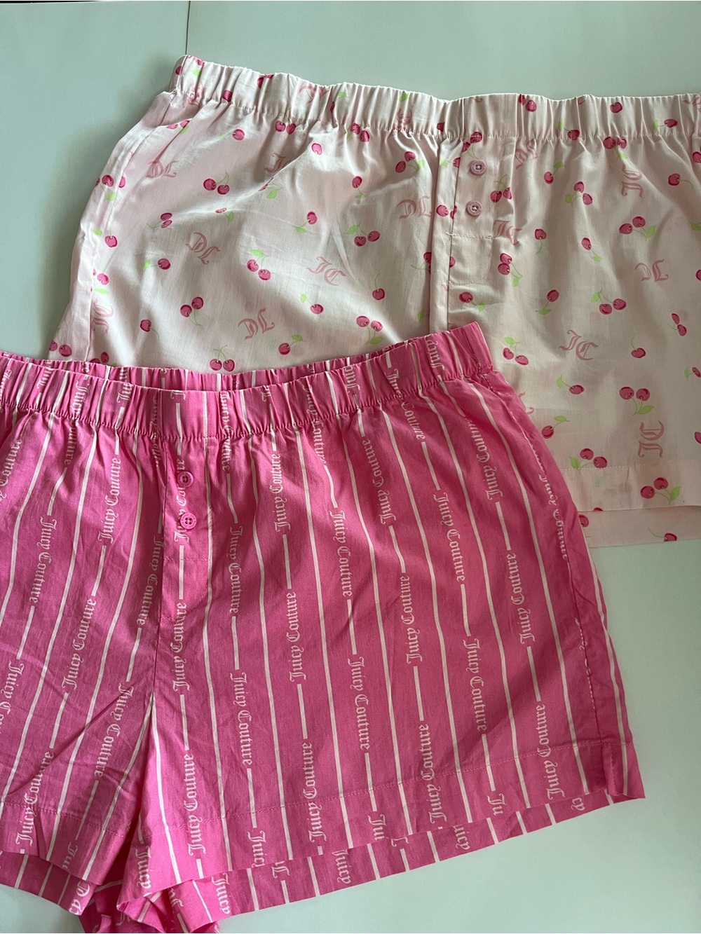 Juicy Couture Pink Cherry-Print & Logo Stripe Cotton Shorts Duo